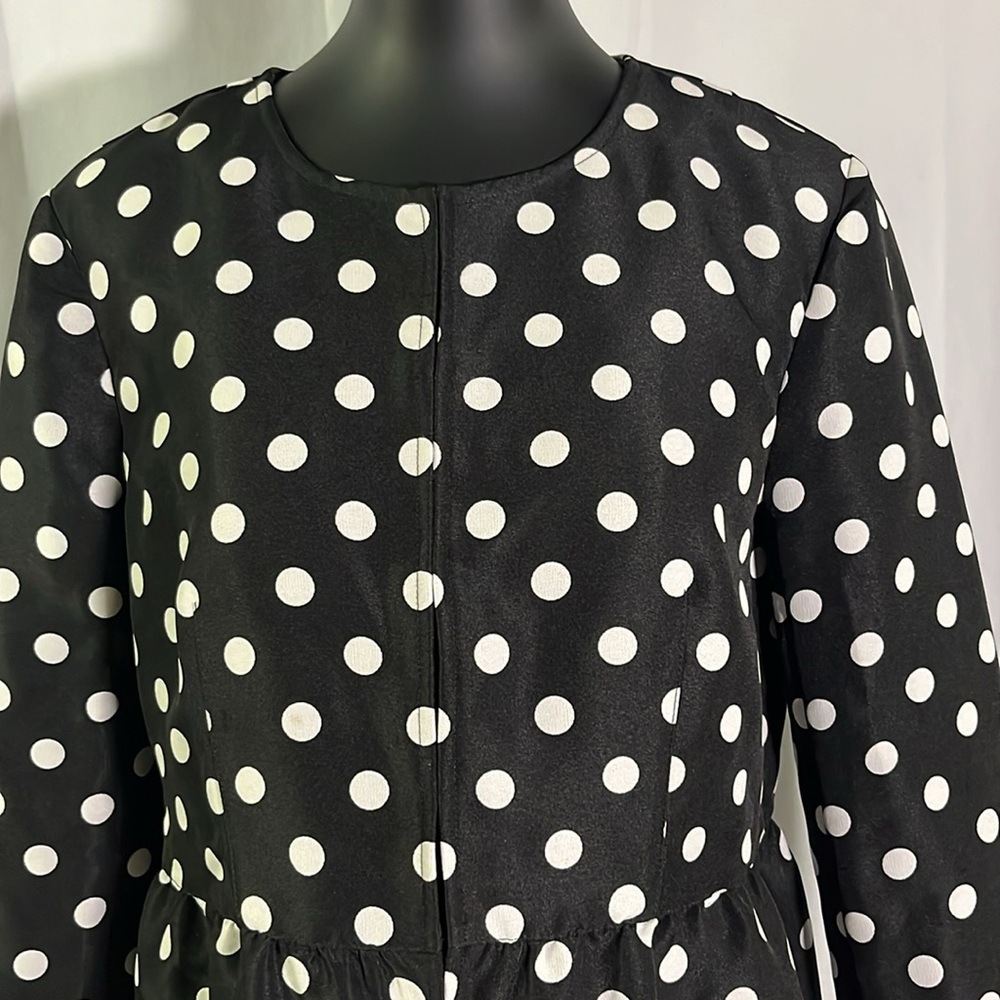 LOFT Black & White Jacquard Polka Dot Lightweight Peplum Hem Jacket - Picture 4 of 16